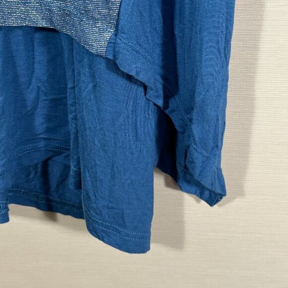 LOGO Lori Goldstein Womens Medium Tunic Top Blue Silver Metallic Sparkle - Picture 4 of 6
